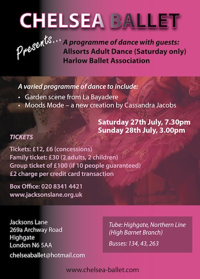 Chelsea Ballet flyer for2013 performances at Jackson Lane